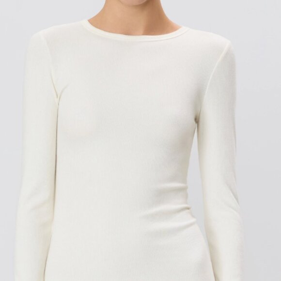 Eterne ~ Ribbed Crewneck Long Sleeve Mini Dress ~ White / Off-white - Picture 1 of 5